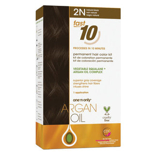 One 'N Only Argan Oil Fast 10 Permanent Hair Color Kit - 2N Natural Black - 7 Pc