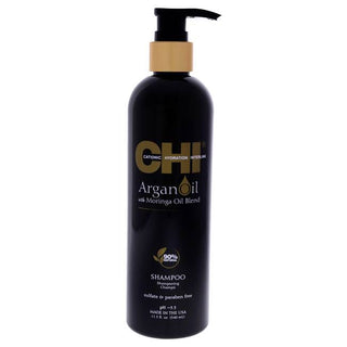 CHI Argan Oil Plus Moringa Oil Shampoo - Rejuvenates, Enhances Strength and Elasticity - 12 Oz