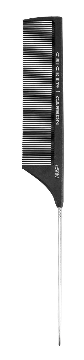 Cricket Carbon Comb Seamless Fine Tooth Pattern Metal Rattail - C50M - 1 Pc