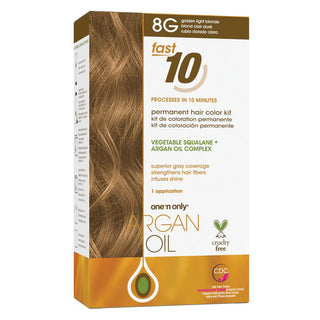 One 'N Only Argan Oil Fast 10 Permanent Hair Color Kit - 8G Golden Light Blonde - 7 Pc